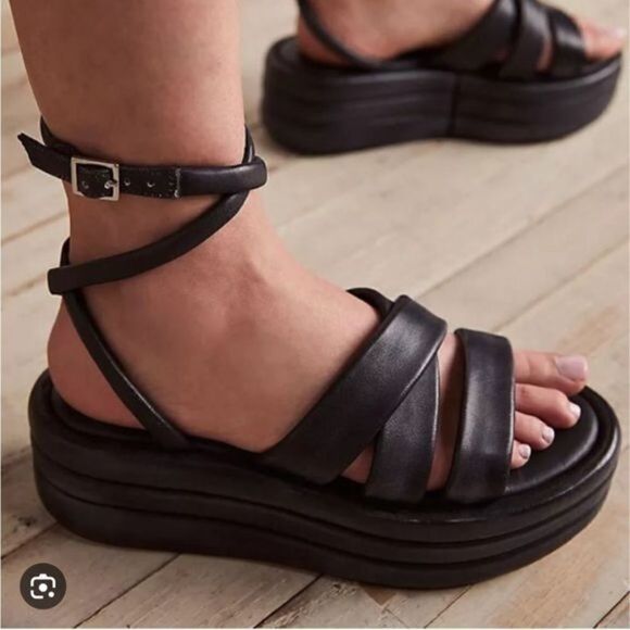 Free People Harper Flatform Sandals Black US 9 - Picture 1 of 8